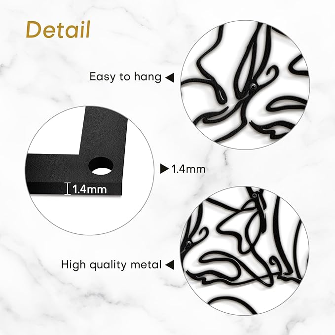 SIGNLEADER Metal Wall Art Decor Abstract Line Women Face Modern Abstract Wall Sculpture Hangings Home Decoration for Living Room, Bedroom, Bathroom, Kitchen, Outdoor - 18" Black