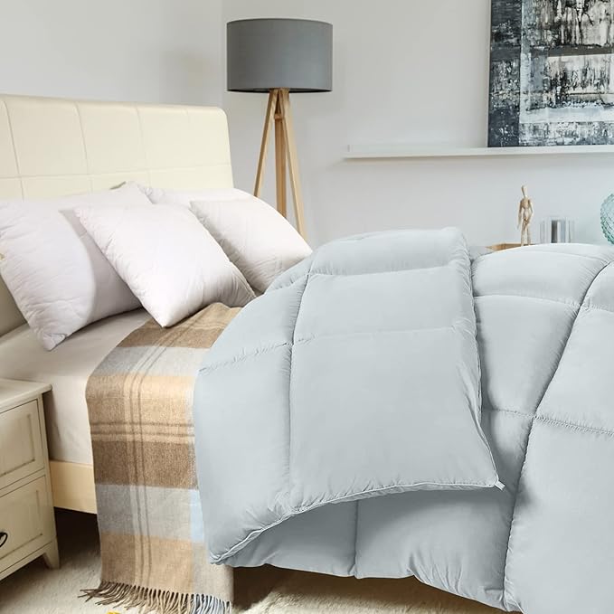 Utopia Bedding Comforter Duvet Insert, Quilted Comforter with Corner Tabs, Box Stitched Down Alternative Comforters Queen Size (Light Grey)
