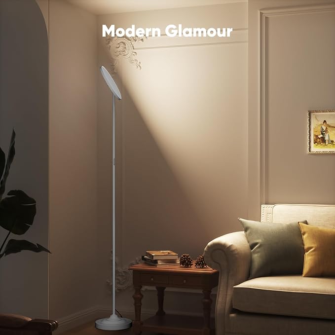 SIBRILLE 36W LED Floor Lamp, Super Bright Standing Lamp, Modern Stepless Dimmable Torchiere Tall Lamp with Remote Control, 350°Rotating Head Reading Floor Lamp for Living Room, Bedroom - Silvery Grey