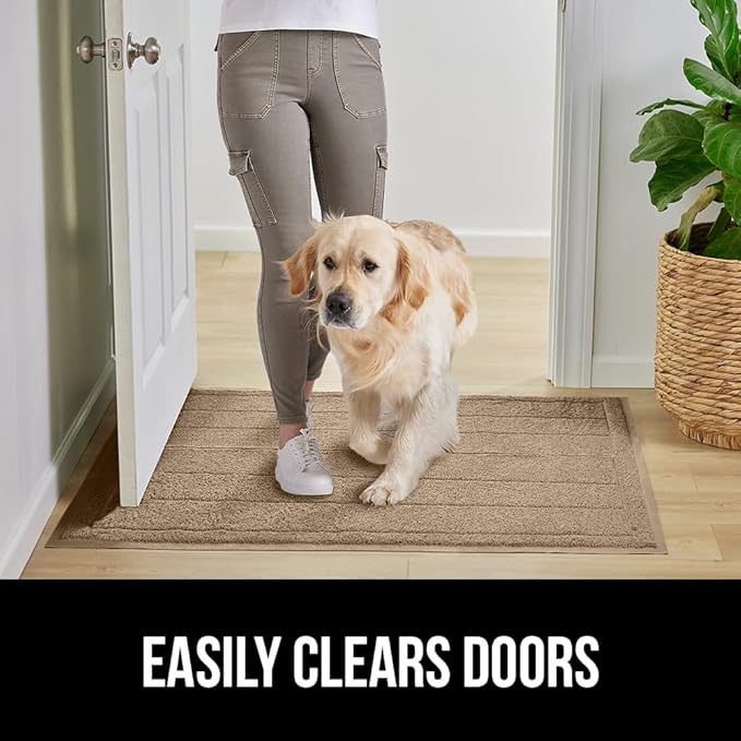 GORILLA GRIP Dirt Grabber Mesh Doormat, Low-Profile, Stain and Fade Resistant Heavy Duty Quick Dry Striped Doormats, Mats for Indoor or Outdoor Entry, Shoe Scraper, Garage Entrance Mat 47x35, Taupe