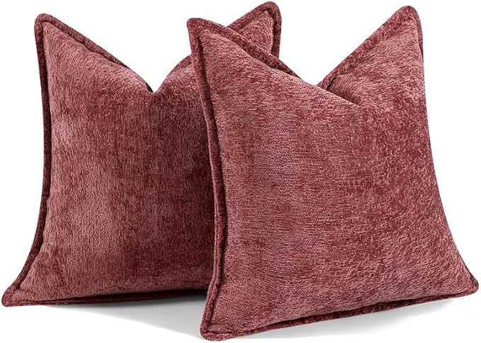 DEZENE Pack of 2 Christmas Burgundy Fall Decorative Throw Pillow Covers 24x24 Cozy Soft Chenille Accent Vintage Square Couch Pillow Covers for Home Decor Bed Sofa Living Room