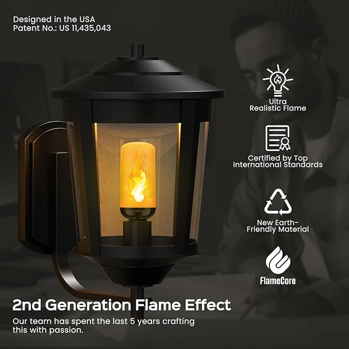 Hompavo Gen2 LED Flame Light Bulbs, Like Real Fire 4-Mode Flickering Light Bulbs with Upside Down Effect, E26 Flame Bulb for Halloween Christmas Party Patio Porch Home Indoor & Outdoor Decorations, 2