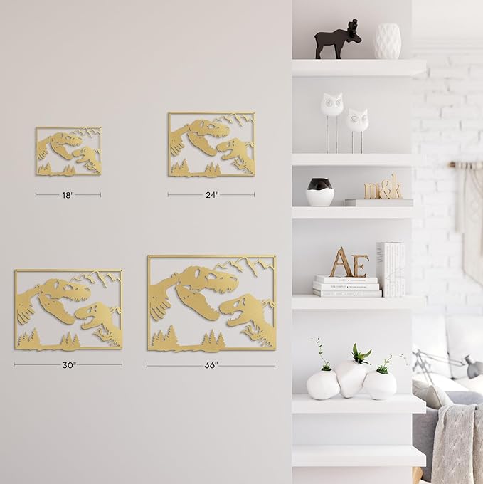 SIGNLEADER Metal Wall Art Decor Screaming Dinosaur Minimalist Modern Abstract Wall Sculpture Hangings Home Decoration for Living Room, Bedroom, Bathroom, Kitchen, Outdoor - 18" Gold