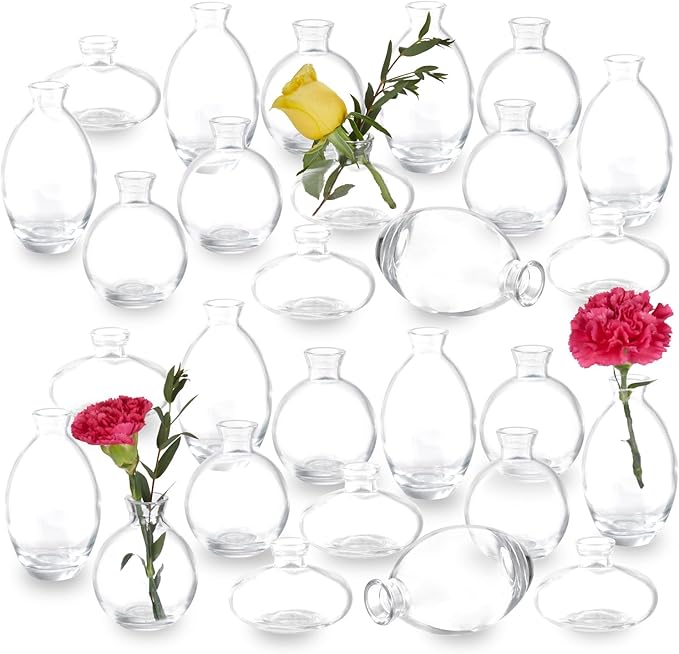28 Clear Bud Vases in Bulk, Glass Small Bud Vase for Centerpieces, Mini Bud Vase Set for Flowers, Vintage Vases for Rustic Wedding Decorations, Table Decor Flower Bedroom Party Home Decor