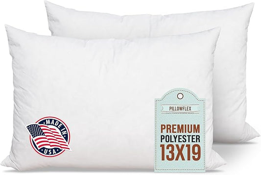 Pillowflex Premium Polyester Pillow Insert – 13x19 - Rectangle Pillow Form, Machine Washable, Soft Sham Supports, Decorative Form for Covers and Throw Pillows, Hypoallergenic - Made in USA - 2 Pack