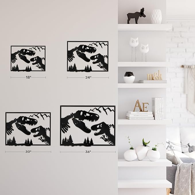 SIGNLEADER Metal Wall Art Decor Screaming Dinosaur Minimalist Modern Abstract Wall Sculpture Hangings Home Decoration for Living Room, Bedroom, Bathroom, Kitchen, Outdoor - 18" Black