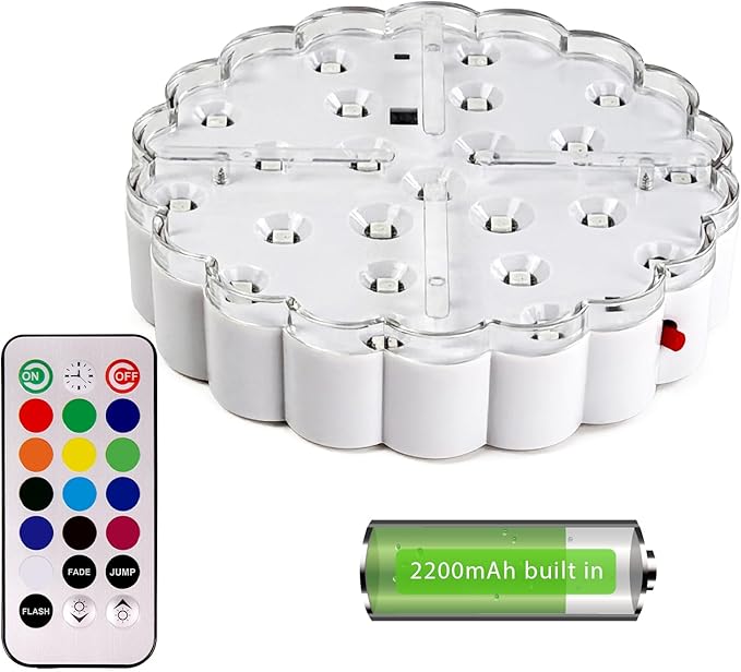 6 Inch Round LED Light Base - 13 Colors, Brightness Adjustable & Color Changing Modes, Rechargeable Built-in Battery, Decorative Mood Light for Vase Centerpieces & Tablecloth Illumination