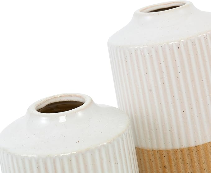 White Ceramic Vases，Flower Vases for Farmhouse Decorative Vases for Dining Table, Living Room, Bedroom, Kitchen, or Office Decor, Set of 2
