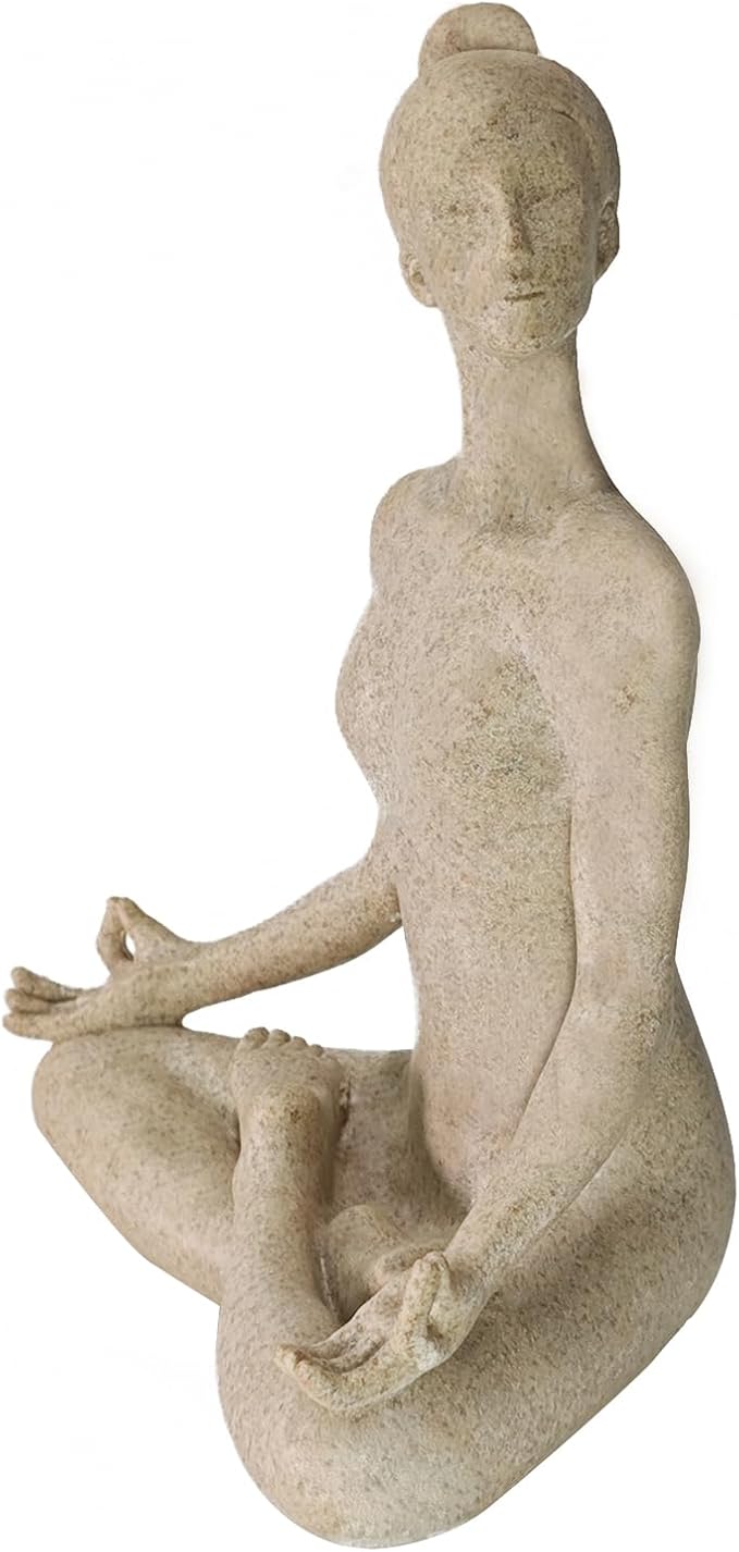 SIMON'S SHOP Yoga Statues, Yoga Lady Sculpture, Beige Meditation Yoga Figurines for Shelf Table Mantel Decor, Decorative Pieces for Zen Garden Yoga Studio, 9.5 inch Tall