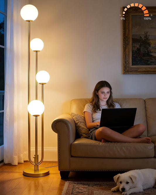 ACOHOOK 63IN 4-Light Dimmable Floor Lamp, Unique Candle Holder Style Gold Tall Standing Lamps with 3000K G9 Bulbs for Reading, Mid Century Modern Floor Lamp for Living Room Bedroom Home Office