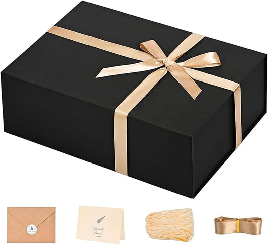LIFELUM Gift Box 13.5''x10''x4'' Large Black Gifts Boxes with Magnetic Lids Luxury Gift Box for Groomsman Proposal Gifts Contains Card, Ribbon, Filler Birthday