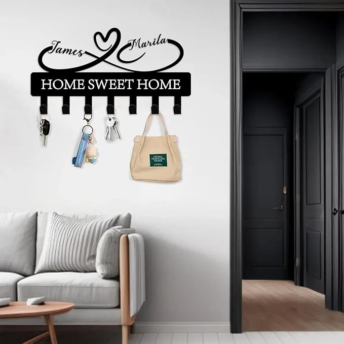 Custom Key Holder for Wall Personalized Metal Key Hook Key Organizer Rack Key Hanger Home Decor for Entryway, Garden, Bathroom, Kitchen, Garage (Heart)