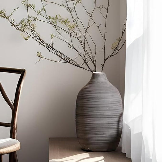 ALMA 9 in Contemporary Vessel for Room Decor Aesthetic|Decorative Black Gray Vase for Pampas Grass|Boho Vase for Coffee Table Centerpiece,Nightstand,Bookshelf,Minimalist Living Room,Bathroom Decor