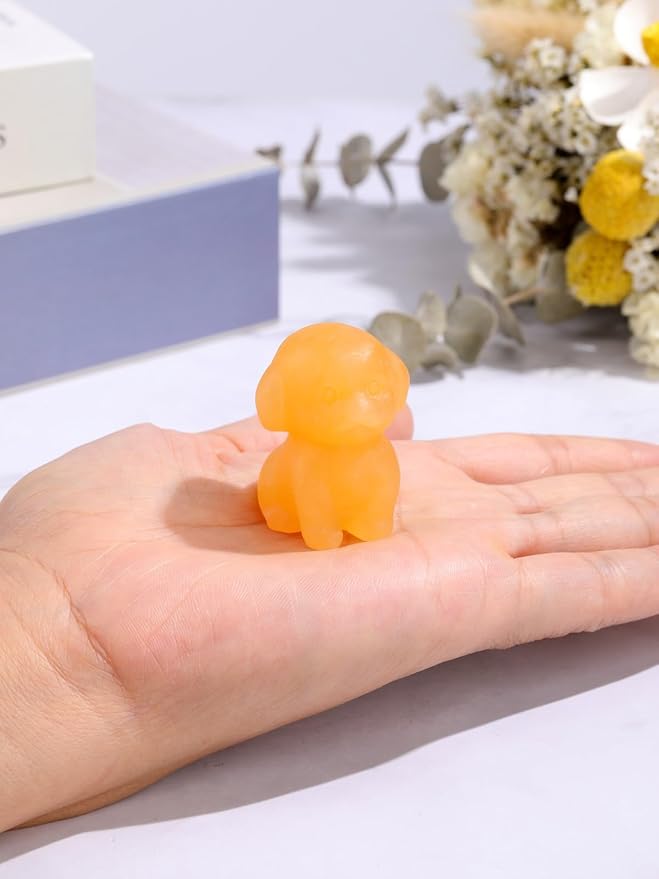 Jovivi Natural Topaz Crystal Sitting Dog Statue Home Decor 1.6" Carved Gemstone Puppy Dog Figurines Pocket Sculpture Reiki Healing Stones Decorative Ornament Gift