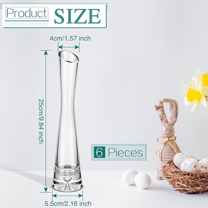 Lallisa 6 Pcs Glass Bud Vases for Centerpieces Maria Modern Clear Small Skinny Decorative Single Flower Bud Vase for Wedding Party Event Home Office Decoration(9.84 Inch,Transparent Color)