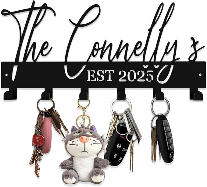 Personalized Metal Key Rack Hooks, Key Holder Wall Mounted Key Hooks, Name Theme Wall Decoration Hooks, Key Hanger Organizer for Living Room, Entryway, Bathroom, Office Decor(Above)