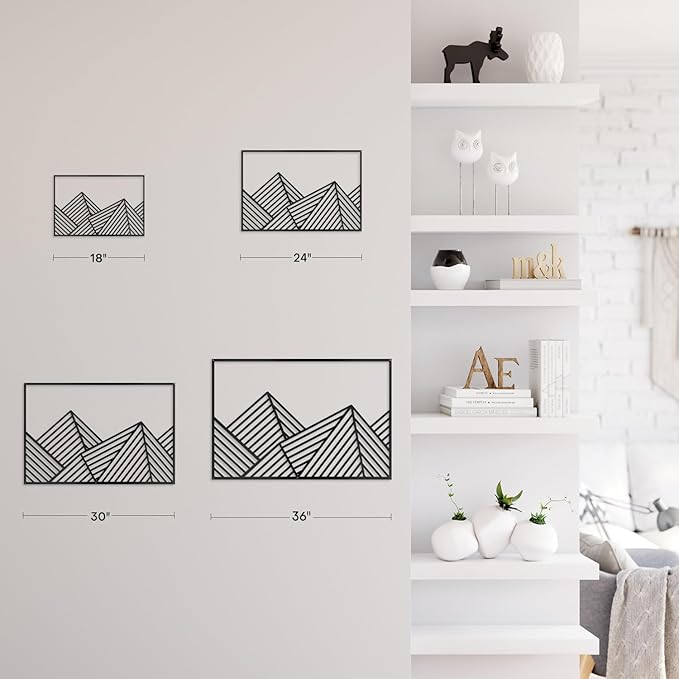 SIGNLEADER Metal Wall Decor Mountains Triangle Line Minimalist Modern Luxury Wall Sculpture Hangings 3D Statue Home Decoration for Living Room, Bedroom, Bathroom, Kitchen, Fireplace, Office - 24" Black