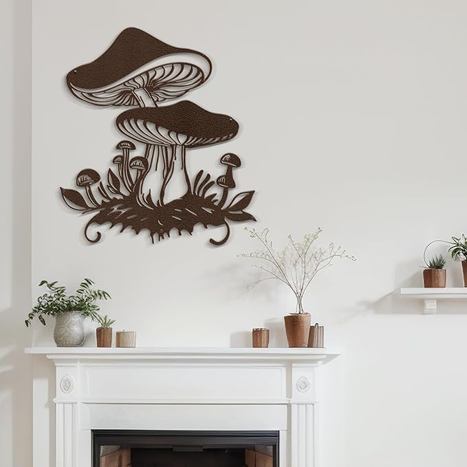 SIGNLEADER Metal Wall Art Decor Mushroom Cottagecore Modern Abstract Wall Sculpture Hangings Home Decoration for Living Room, Bedroom, Bathroom, Kitchen, Outdoor - 18" Bronze