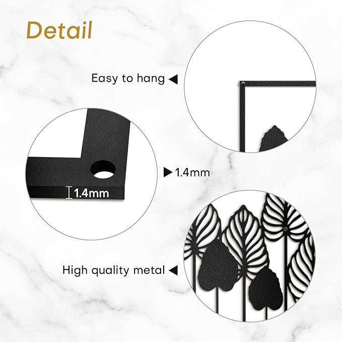 SIGNLEADER Metal Wall Decor Palm Tree Leaves Minimalist Modern Abstract Wall Sculpture Hangings Home Decoration for Living Room, Bedroom, Bathroom, Kitchen, Outdoor - 24" Black