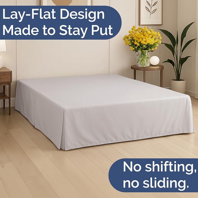 Pleated Bed Skirt King Size - 3 Sided Pleated Bed Skirt King - Ultra-Soft, Easy Fit with 15 Inch Tailored Drop - Hotel Quality, Wrinkle & Fade Resistant - for Women, Men, Kids and Teens - Light Grey