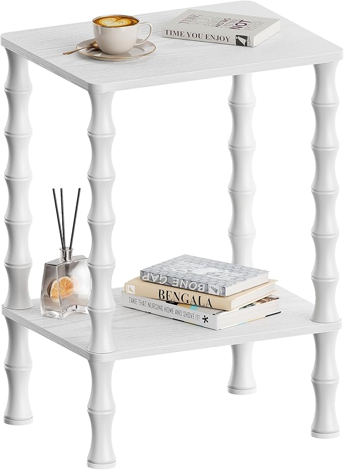 Side Table, 2-Tier End Table with Storage Shelf, Night Stand for Small Spaces, Modern Coffee Tables for Living Room, Bedroom (1, White)