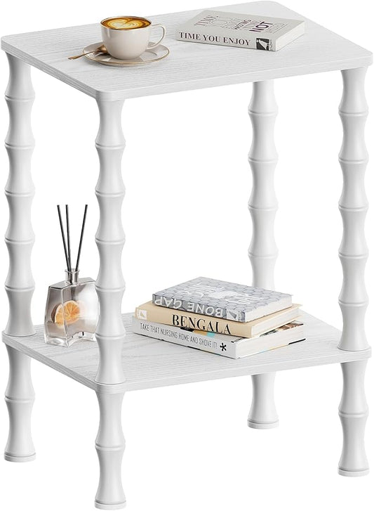 Side Table, 2-Tier End Table with Storage Shelf, Night Stand for Small Spaces, Modern Coffee Tables for Living Room, Bedroom (1, White)