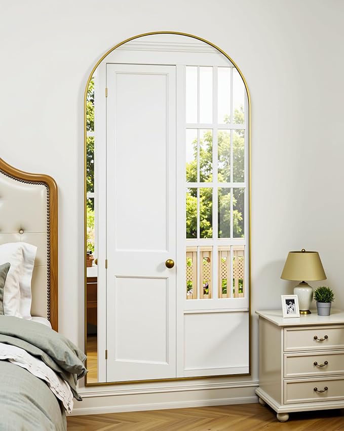 Suidia Full Length Mirror, 58"x21" Floor Standing Mirror Freestanding, Full Body Mirrors with Stand for Bedroom, Hanging Mounted for Living Room Cloakroom, Gold, Arched Style
