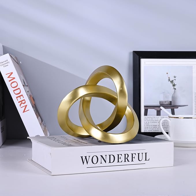 DOVDOV Gold Knot Decorative Sculpture, Gold Room Decor Aesthetics, Mobius Ring Statue for Shelves Living Room tv Cabinet Office Cabinet Above Coffee Table Decor Accents.