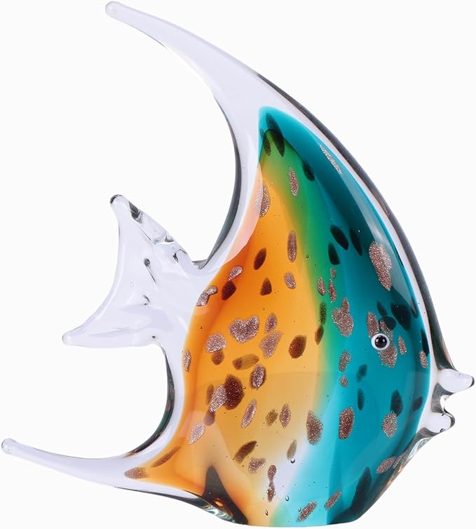 DOVDOV Hand-Blown Glass Fish Decorative Sculpture, Green Ocean Glass Art Piece, Coastal-Themed Decor Suitable for bedrooms, Offices, Coffee Tables, and TV Stands, Marine Animal Sculpture Art.