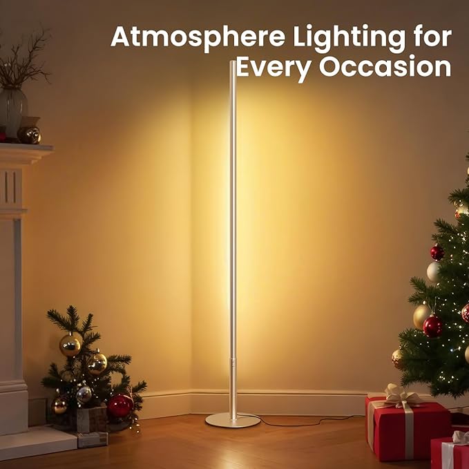 LED Corner Floor Lamp, Set of 2 Minimalist Dimmable Light with Remote, 2700-6500k Color Temperature Stepless Adjustable, 58" Tall Standing Lamp for Living Room, Bedroom, Office, Silver