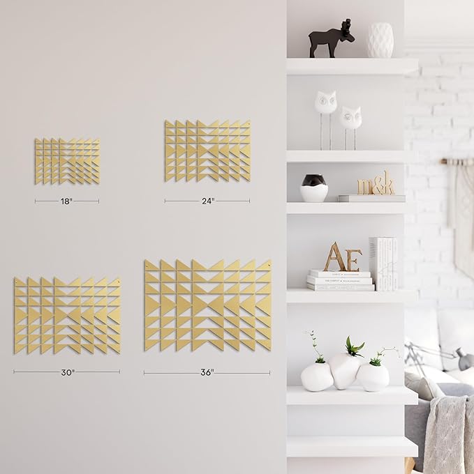 SIGNLEADER Metal Wall Decor Triangle Composition Minimalist Modern Luxury Wall Sculpture Hangings 3D Statue Home Decoration for Living Room, Bedroom, Bathroom, Kitchen, Fireplace, Office - 24" Gold