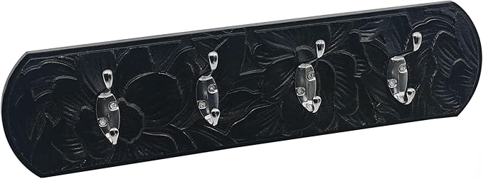Decorative Wall Mounted Coat Rack with 4 Hooks, Rustic Wood Wall Organizer for Hanging Coats, Hats, Towels, Bags,Jackets, Keys (Antique Black)