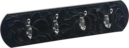Decorative Wall Mounted Coat Rack with 4 Hooks, Rustic Wood Wall Organizer for Hanging Coats, Hats, Towels, Bags,Jackets, Keys (Antique Black)