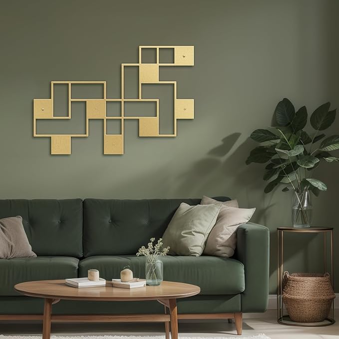 SIGNLEADER Metal Wall Decor Grids Geometric Minimalist Modern Luxury Wall Sculpture Hangings 3D Statue Home Decoration for Living Room, Bedroom, Bathroom, Kitchen, Fireplace, Office - 18" Gold