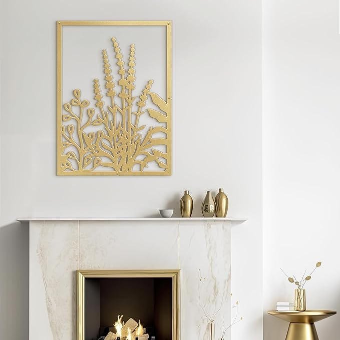 SIGNLEADER Metal Wall Art Decor Botanical Flower Leaves Minimalist Modern Abstract Wall Sculpture Hangings Home Decoration for Living Room, Bedroom, Bathroom, Kitchen, Outdoor - 18" Gold