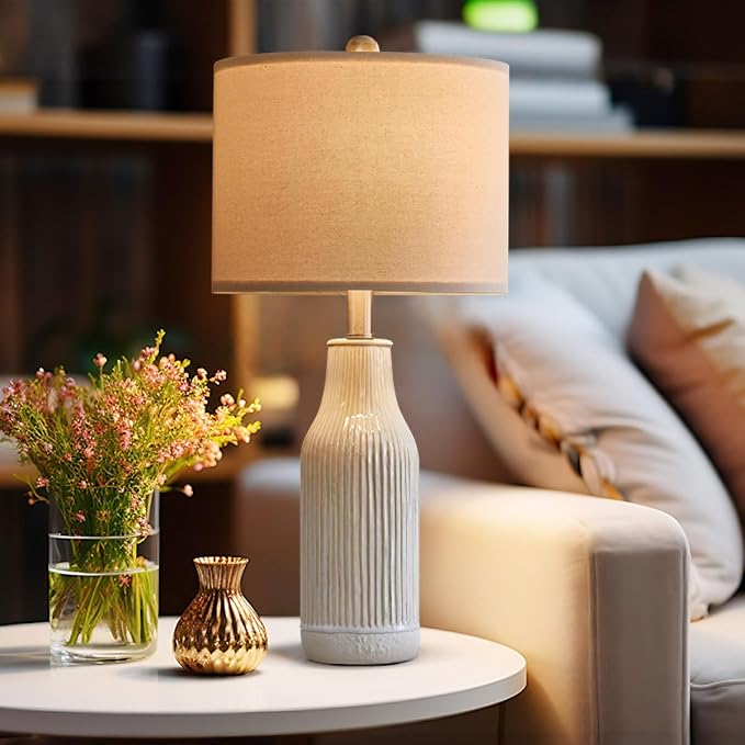 23.75 inches Modern Ceramic Table Lamp Set of 2 for Living Room, Farmhouse Bedside Nightstand Lamp for Bedroom Home Office Dorm