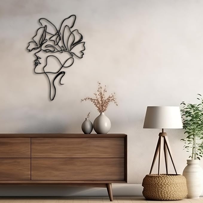 SIGNLEADER Metal Wall Art Decor Abstract Line Women Face Modern Abstract Wall Sculpture Hangings Home Decoration for Living Room, Bedroom, Bathroom, Kitchen, Outdoor - 18" Black