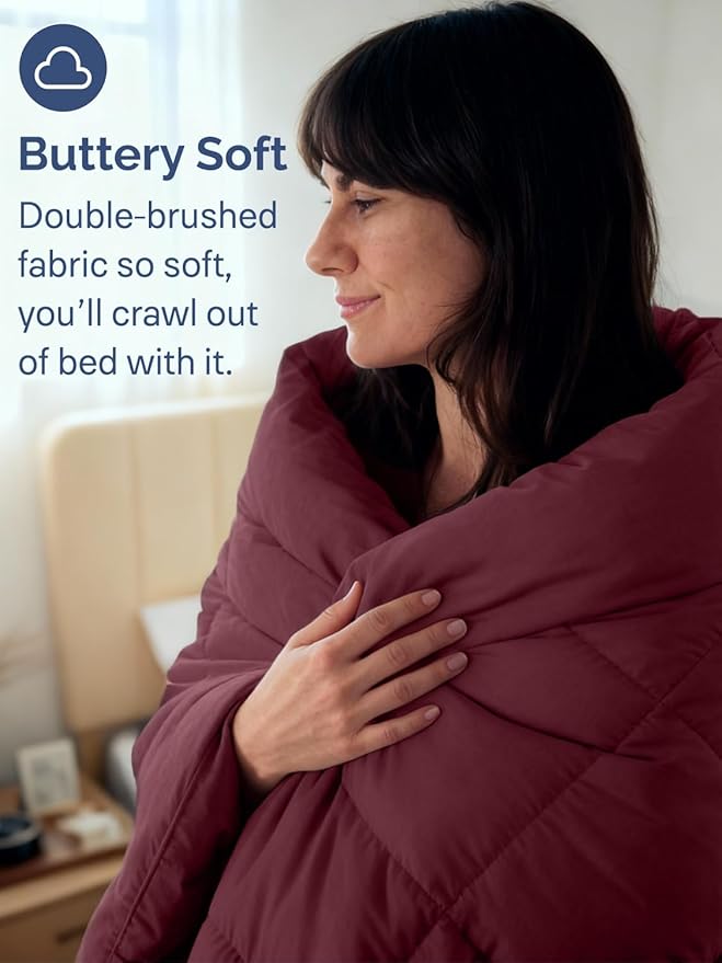 Full Size, Burgundy Alternative Down Comforter - Warm & Lightweight, Luxury and Breathable Hotel Quality Bedding Set - All Season Fluffy and Cozy Oversized Cooling Microfiber Duvet Insert Comforter