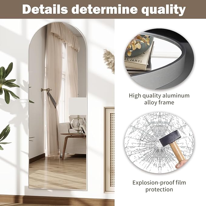 Floor Mirror Arched Full Length Mirrors, Mirror Full Length Standing Hanging or Leaning Against Wall, 59"x18" Large Full Body and Wall Mounted Mirror for Bedroom Living Room, Silver