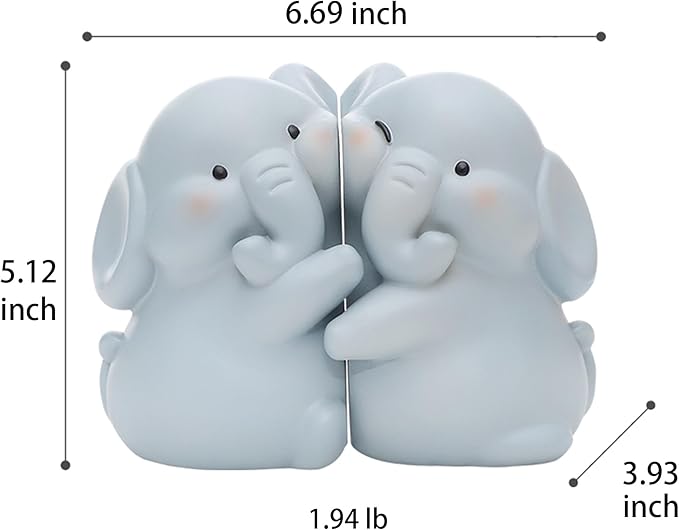 Cute Elephant Bookends Decoration, Book Ends for Heavy Books, Book Holders for Shelves in Home Office Children’s Rooms Desk Bookshelf, Great Christmas Birthday Gift