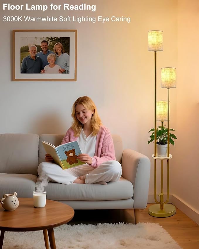 ACOHOOK Gold Floor Lamp Dimmable 64IN Tall Standing Lamps with Soft Warm White Eye Care 3000K G9 Bulbs, Mid Century Modern Floor Lamp for Livng Room Bedroom