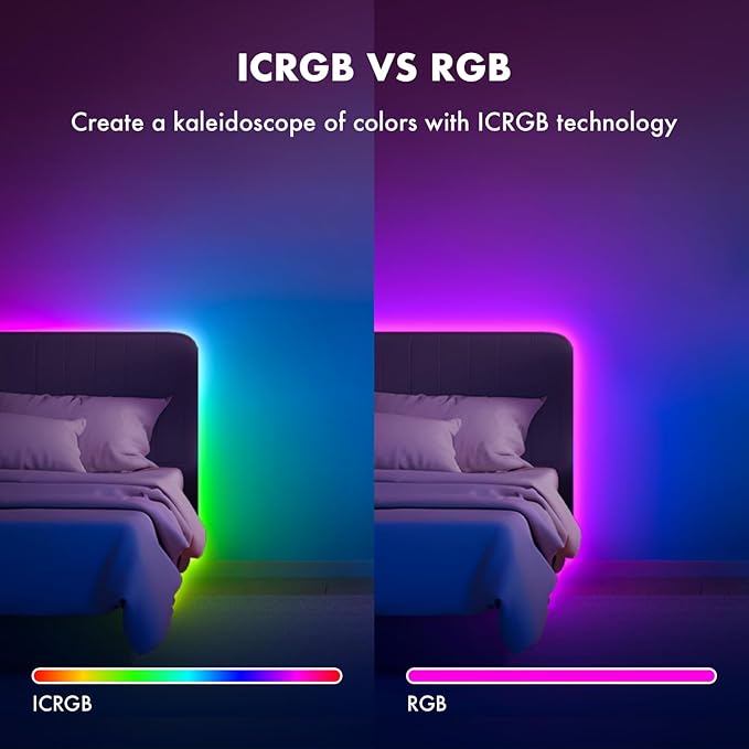 100 ft(2 Rolls of 50ft) IC+RGB,Led Lights for Bedroom,Music Sync Color Changing,Led Strip Lights,with Remote App Control, Led Lights for Room Home Kitchen Decor Party