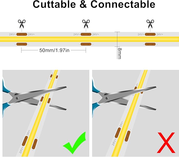 COB LED Strip,LED Strip Lights 3M/9.84ft,Touch Dimmable LED Strips,CRI90+,4000K Natural White cob led,1600LEDs,24V LED Tape Lights,Indoor for Bedroom, Kitchen, TV, Mirror,Cabinet
