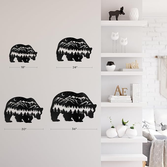 SIGNLEADER Metal Wall Art Decor Bear, Pine Minimalist Modern Abstract Wall Sculpture Hangings Home Decoration for Living Room, Bedroom, Bathroom, Kitchen, Outdoor - 18" Black