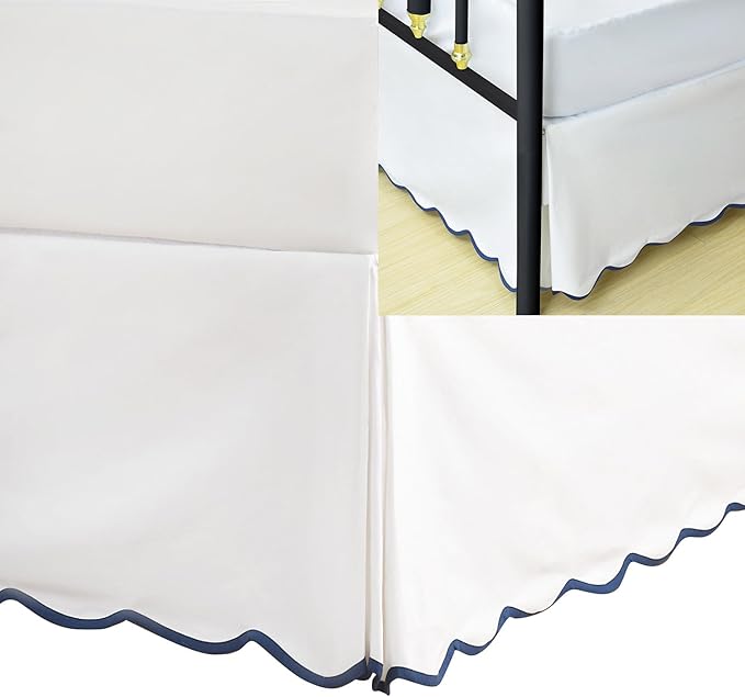 HIG King Bed Skirt - Easy Fit Scallop Edge Pleated Bedskirts with Spilt Coner, 18 Inch Drop Anti-Slip Dust Ruffle, Thick Fabric for Enhanced Privacy, Pre-Washed for Long-Lasting Use, Machine Washable