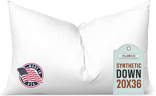 Pillowflex Synthetic Down Pillow Insert - 20x36 Down Alternative Pillow, Ultra Soft King Bed Sleeping Pillow, Large Rectangle Sham - 1 Decorative Pillow Form