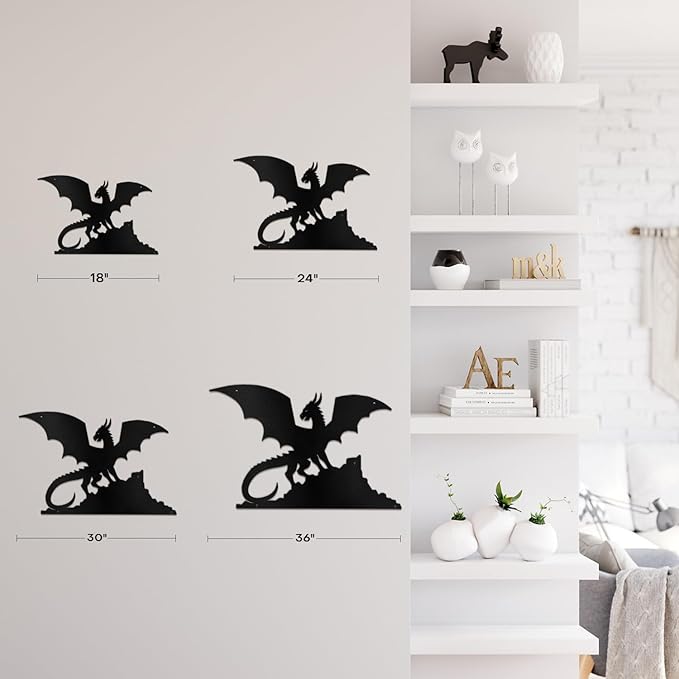 SIGNLEADER Metal Wall Art Decor Flying Dragon Minimalist Modern Abstract Wall Sculpture Hangings Home Decoration for Living Room, Bedroom, Bathroom, Kitchen, Outdoor - 18" Black