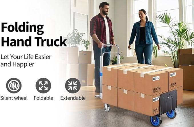 Pro 2 in 1 Aluminium Hand Truck Dolly 660lbs Capacity, Heavy Duty Convertible Hand Truck W/Pneumatic Wheels, Foldable Dolly Cart Collapsible Trolley for Moving with Retractable Handle