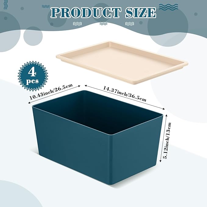 Menkxi 4 Pcs Storage Bins with Lids Plastic Stackable Containers for Organizing Shelves Christmas Ornament Box Baskets(Blue,Large)