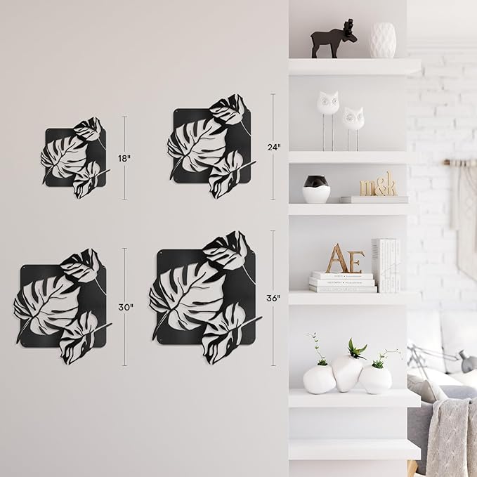 SIGNLEADER Metal Wall Art Decor Tropical Monstera Leaf Minimalist Modern Abstract Wall Sculpture Hangings Home Decoration for Living Room, Bedroom, Bathroom, Kitchen, Outdoor - 18" Black